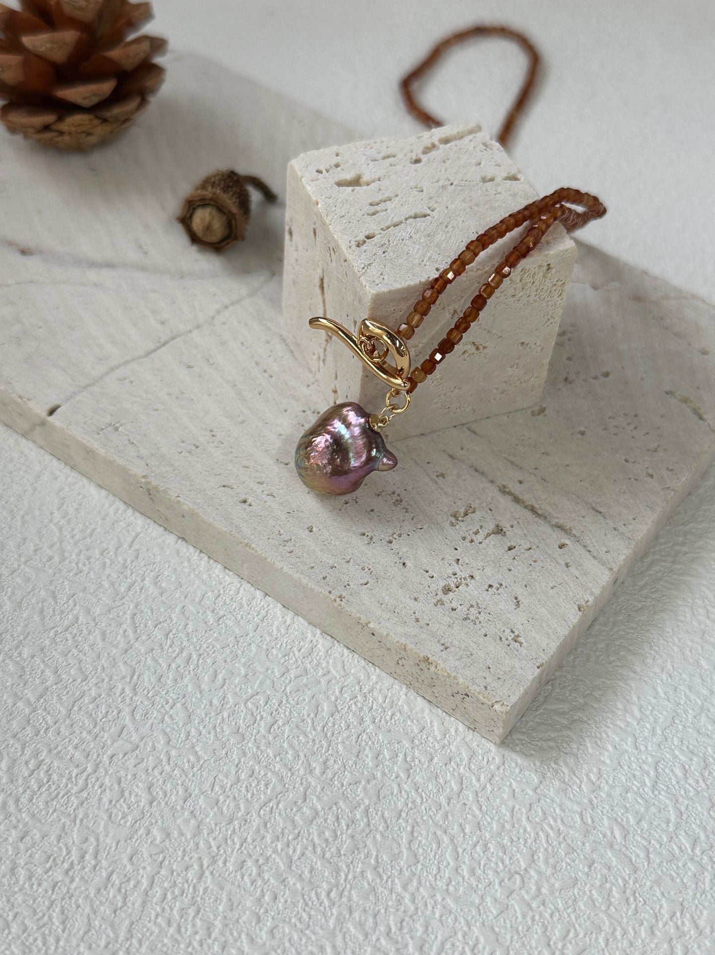 Natural freshwater pearl pomegranate colorful small Baroque pearl necklace l adjustable silver gold-plated 18K gold