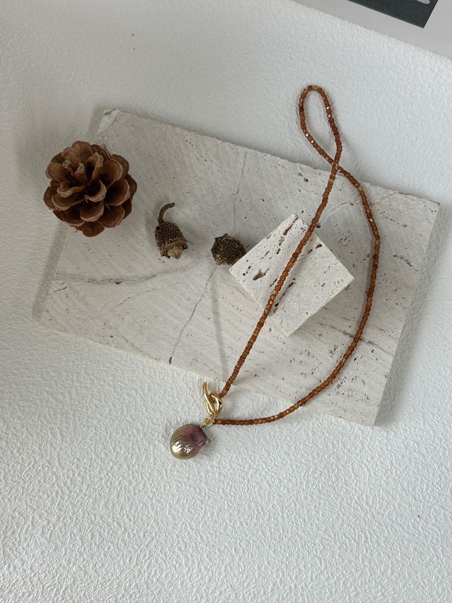 Natural freshwater pearl pomegranate colorful small Baroque pearl necklace l adjustable silver gold-plated 18K gold