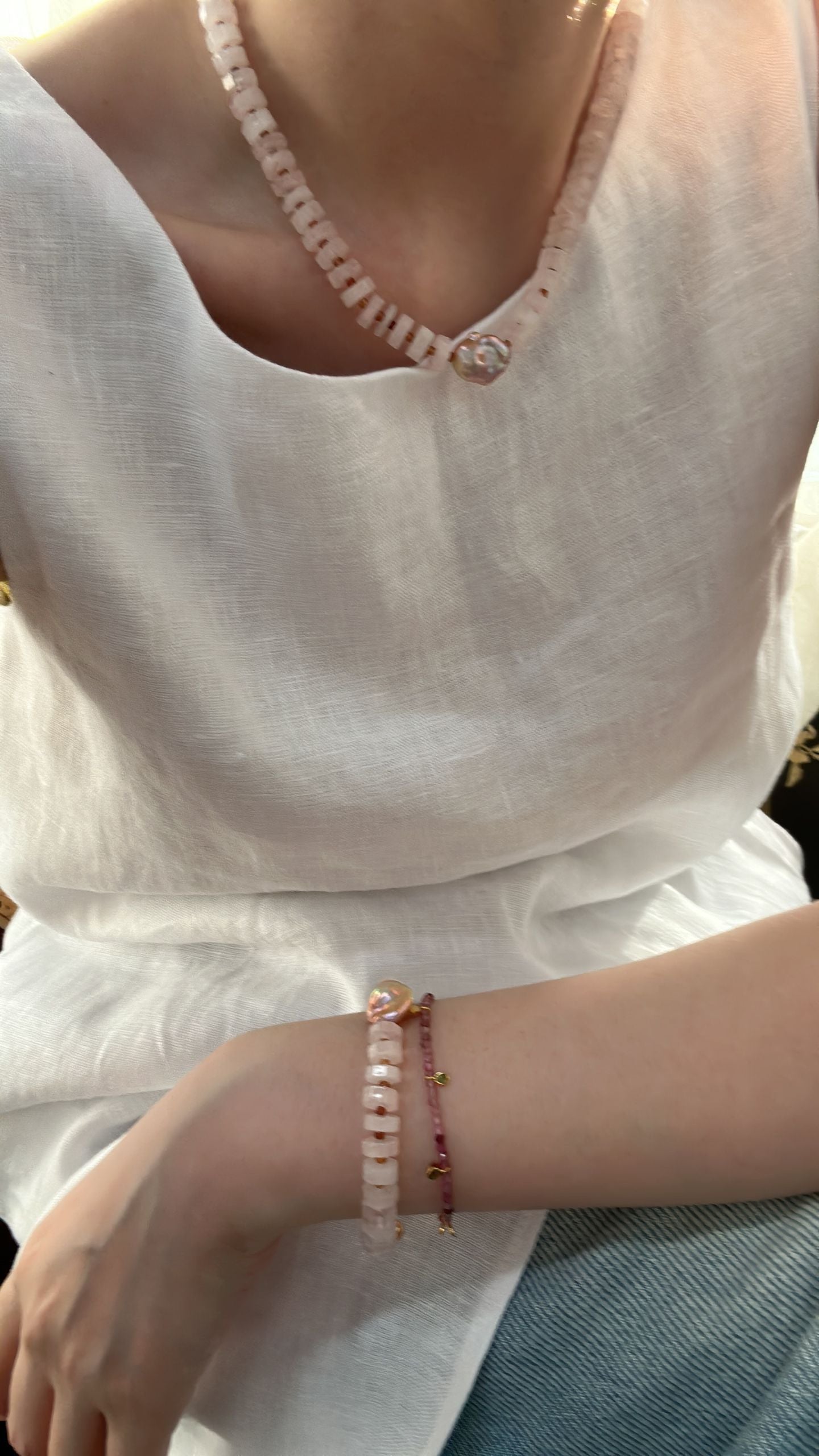 Natural freshwater pearl rose pink crystal color Baroque bracelet,Handmade pearl, girl gift ,mother gift.Silver Gold Plated 18k