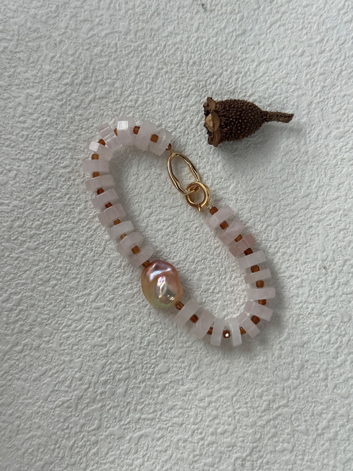 Natural freshwater pearl rose pink crystal color Baroque bracelet,Handmade pearl, girl gift ,mother gift.Silver Gold Plated 18k