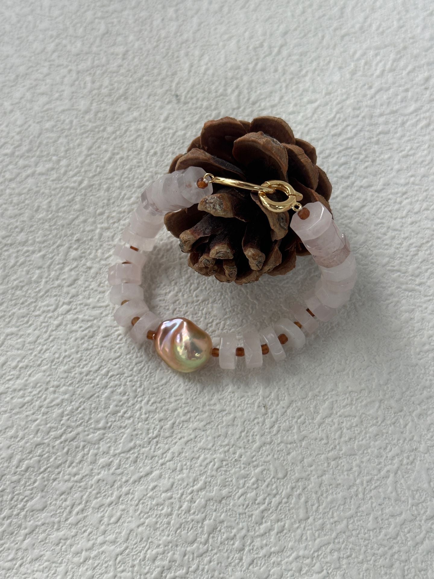 Natural freshwater pearl rose pink crystal color Baroque bracelet,Handmade pearl, girl gift ,mother gift.Silver Gold Plated 18k