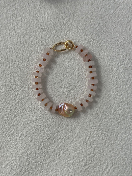 Natural freshwater pearl rose pink crystal color Baroque bracelet,Handmade pearl, girl gift ,mother gift.Silver Gold Plated 18k