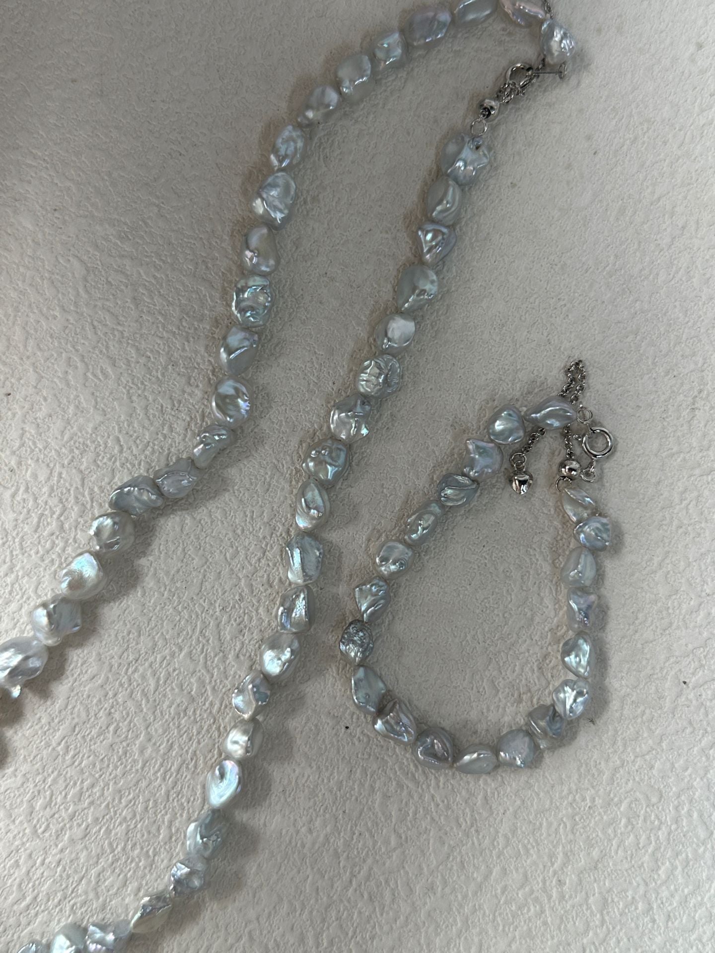 Natural Fresh Water Pearl Blue Blood Crushed Silver Pearl Necklace
