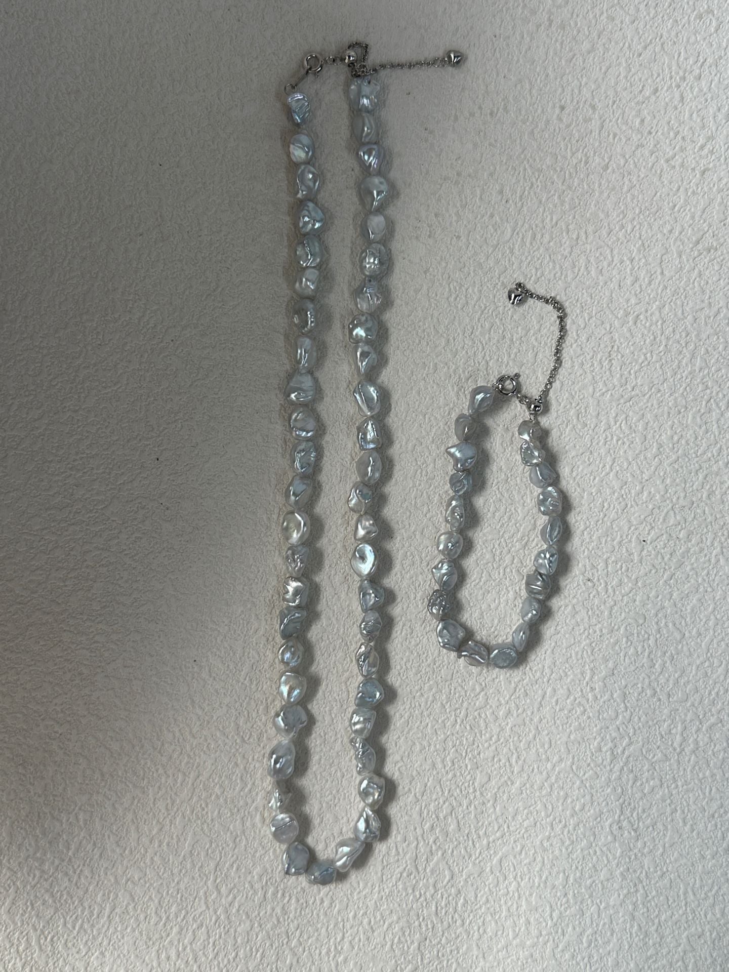 Natural Fresh Water Pearl Blue Blood Crushed Silver Pearl Necklace