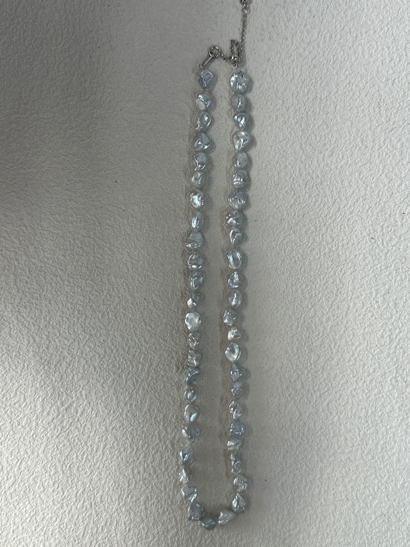 Natural Fresh Water Pearl Blue Blood Crushed Silver Pearl Necklace