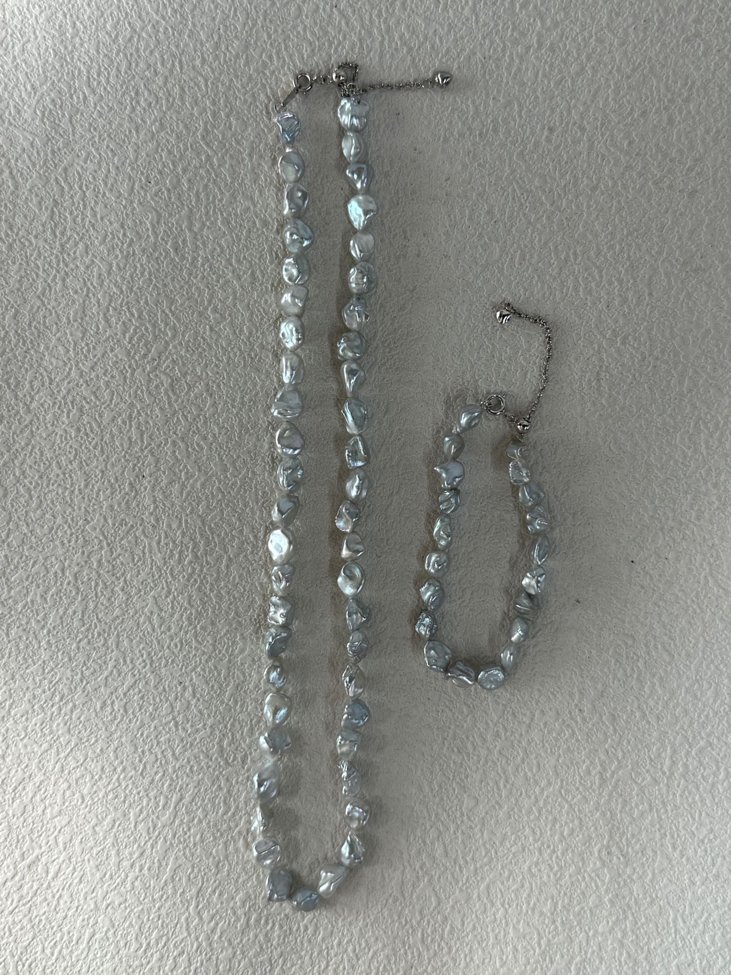 Natural Fresh Water Pearl Blue Blood Crushed Silver Pearl Necklace