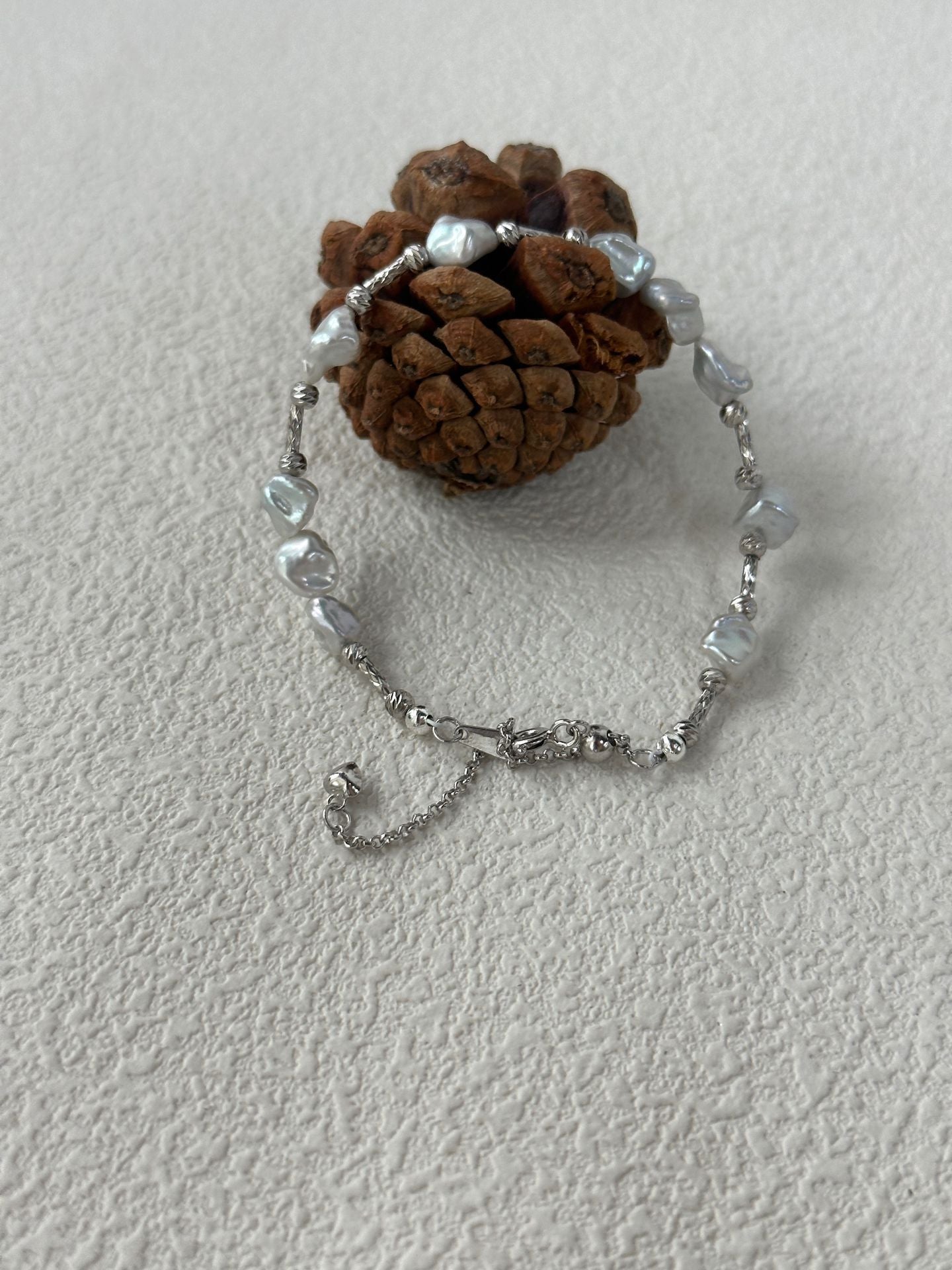 Natural freshwater pearl Baroque pearl mixed with crushed silver bracelet for girls, Mother's Day gift pearl handmade