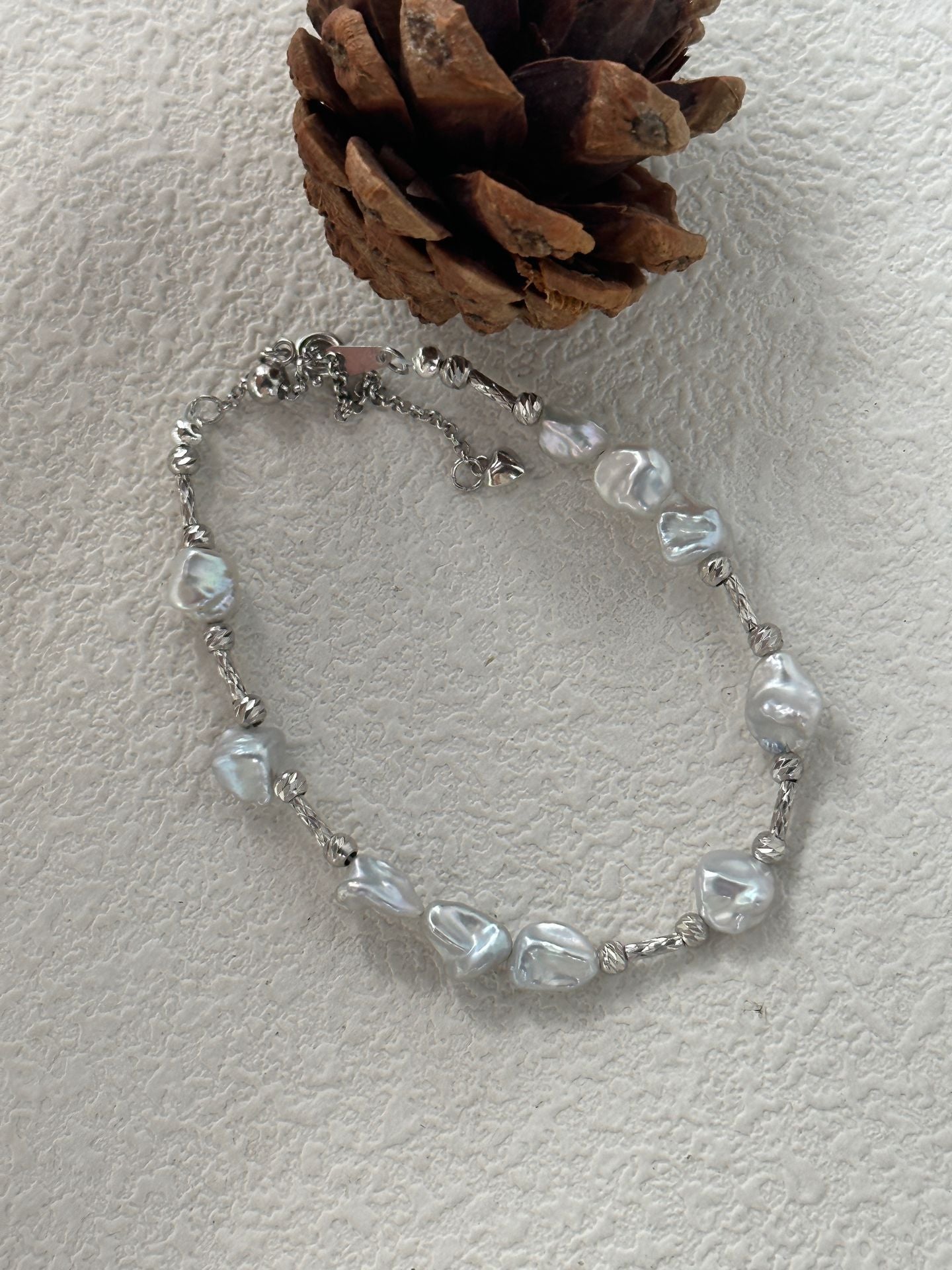 Natural freshwater pearl Baroque pearl mixed with crushed silver bracelet for girls, Mother's Day gift pearl handmade